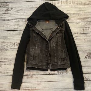 Black Jean Jacket with Cotton Sleeves